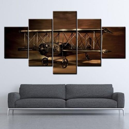 Canvas Painting Airplane Biplane model 5 Pieces Wall Art Painting Modular Wallpapers Poster Print Home Decor free shipping