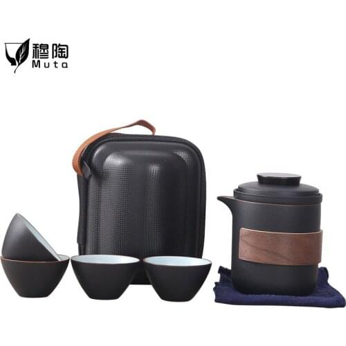 Ceramic teapots with 4 cups a tea sets portable travel office tea set drinkware black crockery ceramic teapot kettles tea cups