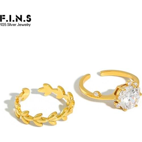 F.I.N.S Genuine 925 Sterling Silver Ring Cubic Zirconia Olive Leaf Stackable Wedding Ring Silver Rings 925 Fine Jewelry