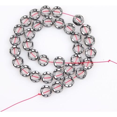 Natural Stone 12mm Hematite Non-magnetic Round Ring Black Gallstone Loose Beads Jewelry Making DIY Bracelet Necklace Accessories