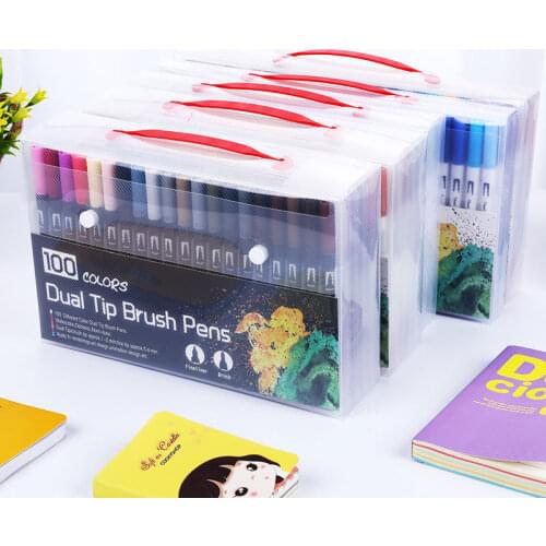 100 Color Dual Brush Art Markers Pen Fine Tip and Brush Tip Great for Bullet Journal Student Coloring Book Calligraphy Lettering