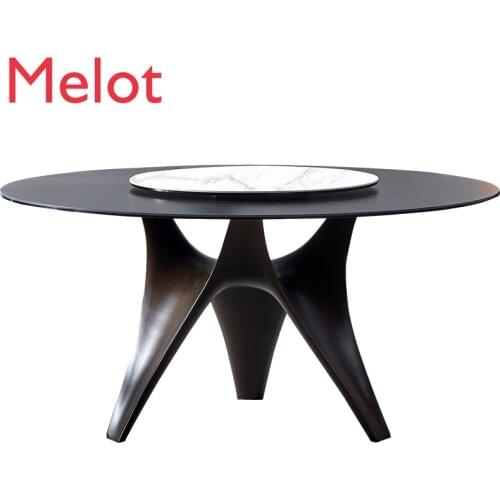 Minimalist Stone Plate Dining Table round Band Turntable 1.5 M Metal Creativity Dining Room round Table