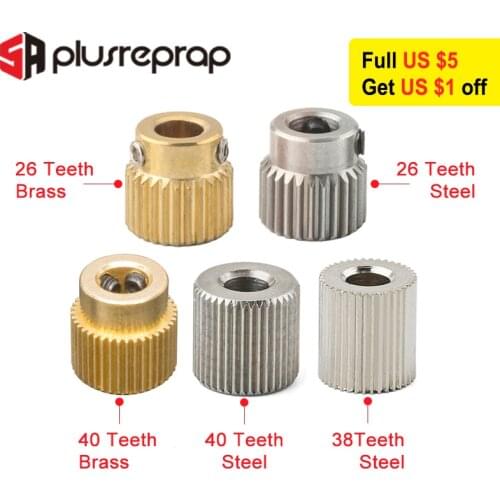 Mk7 MK8 Extrusion Gear 26/38/40 Tooth Teeth Brass or Stainless Steel Drive Gear Feeding Gear Wheel for 3D Printer Extruder
