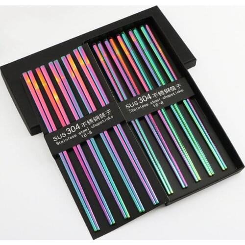 Mutil Color Reusable Stainless Steel Chopsticks Metal Hollow Chopsticks Chinese Sticks for Hotel Restaurant Kitchen Accessories