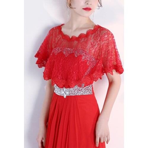 Fashion Red Bridal Wraps Short Lace Wedding Wraps Shawl Summer Lace Female Evening Party Capes Wedding Accessories Womens Cape
