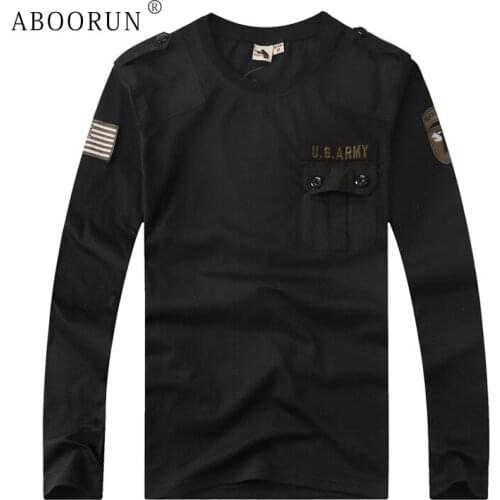 ABOORUN Military Tee Shirts Mens Army Long Sleeve T-Shirts Pure Cotton Autumn Casual Top Tees for Male x1890