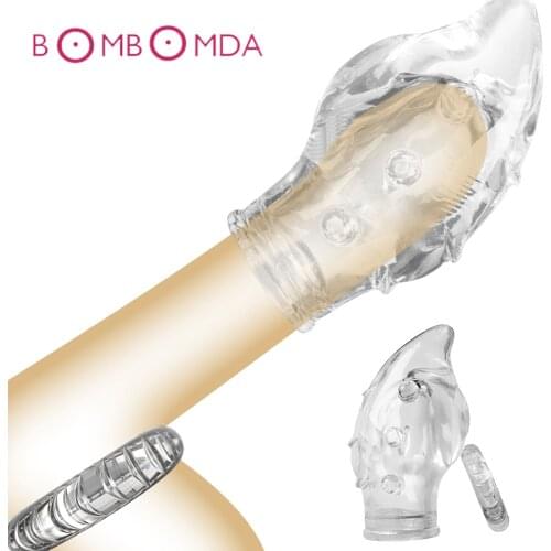 2PCS Men Penis Ring Dick Sleeve Enlargement Extender Reusable Condoms G point Ring For Male Penis Extension Sleeve Adult Sex Toy