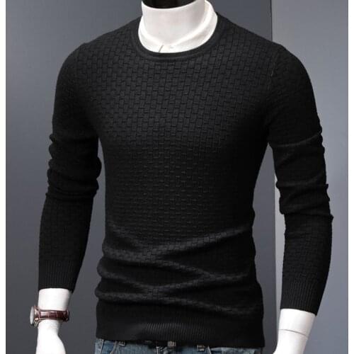 Plaid Sweater Fashion Men Pullover Winter Clothes Black Oversized Slim Fit Long Sleeve O-Neck Jersey