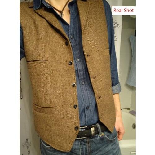 Brown/Blue/Green Mens Tweed Vest Wool Waistcoat Casual Slim Fit British Style Business Suit Party Gilet Chaleco