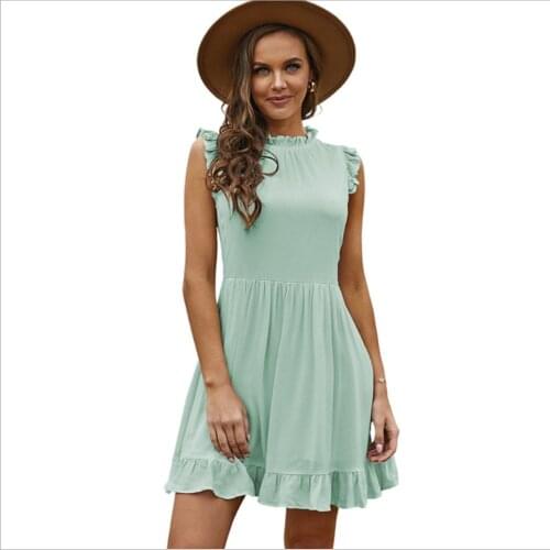 New Summer Dress Women 2021 Sleeveless Sundresses Women Elegant Vintage Ladies Ruffle Beach Blue Mini Dresses Vestido LC223664