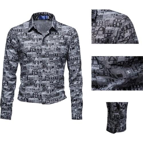 New Fashion Mens Printed Shirts Slim Business Shirts Casual Social Shirts