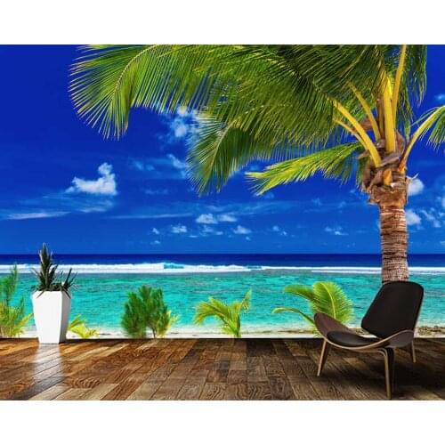 Papel de parede sea and blue sky palm tree beach natural landscape 3d wallpaper mural,living room tv wall bedroom home decor