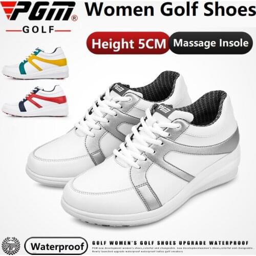 Pgm Waterproof Women Golf Shoes Women Sideslip-Resistant Height Increasing Soft Golf Shoes Ladies Professional Gym Golf Sneakers