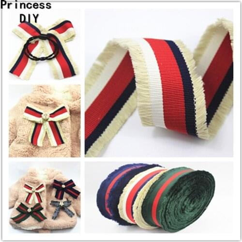 5m/L 45mm Grosgrain Polyester Webbing Beige Blue Red Stripe Ribbon Bag Decorated Tape Trim DIY Hairbow Brooch Garment Accessory