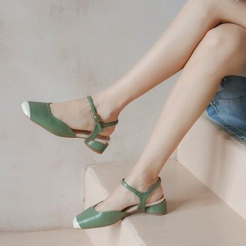 QZYERAI 2021 Genuine Leather Ankle Strap Female Shoes Summer Fashion Square 4cm Heel Rome Women Sandals Size 34-44