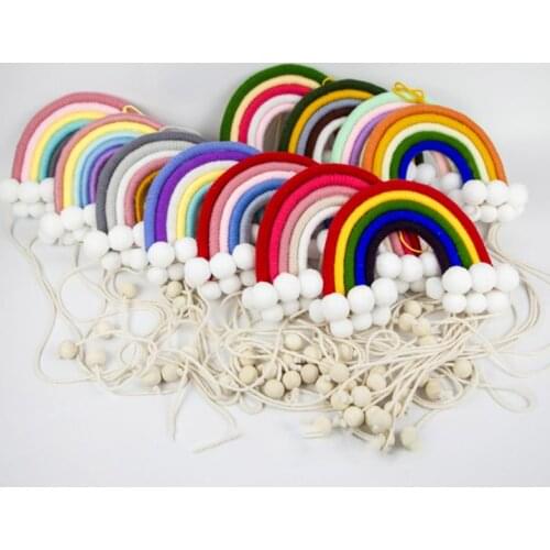 OOTDTY Nordic Handmade Rainbow Weaving Ornament Colorful Hanging Pendent Toys Kids Room Wall Hanging Toys Home Decoration