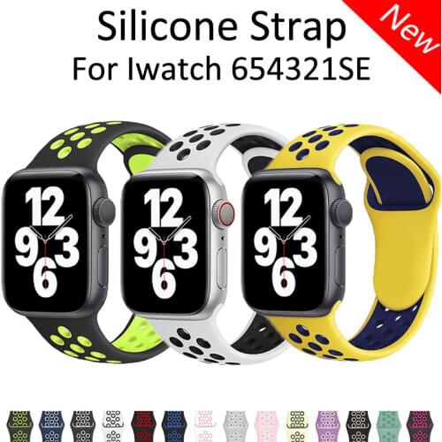Soft Silicone Breathable Belt Strap For Apple Watch Band Silica Gel Rubber Smartwatch Wristband iWatch 6 5 4 3 SE 38 40 42 44mm