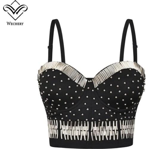 Beading Sexy Corset Top Women Stage Party Costume Steampunk Gothic Metal Bustiers Wear Outside Corselet Bodice Black Brassiere