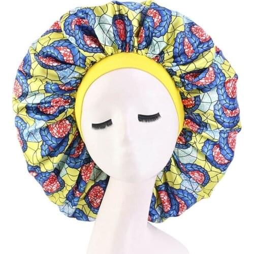 Styling Extra Large Hair Cap For Sleeping African Night Turban Printed Elastic Artificial Silk Chemo Bonnet Satin Round Hat