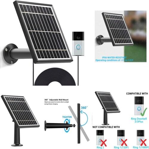 Solar Panel for Ring Video Doorbell 3/3 Plus,3.5W Output (No Include Camera)