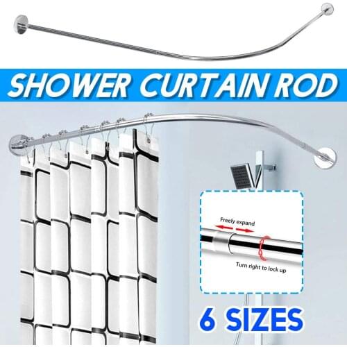 Extendable Curved Shower Curtain Rod U Shaped 201 Stainless Steel Shower Curtain Poles Punch-Free Bathroom Curtain Rail 6 Size