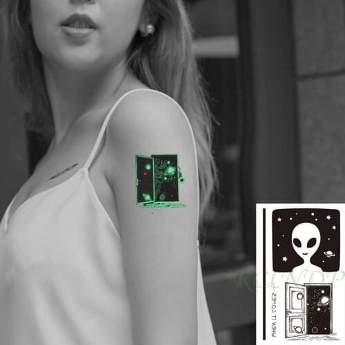 Waterproof Temporary Luminous Tattoo Sticker Alien Planet Star Element Flash Tatoo Fake Tatto for Kids Women Men