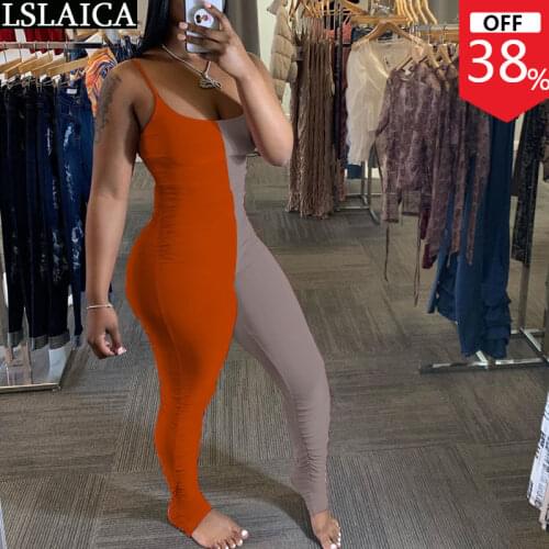 Women jumpsuit two color patchwork slim spaghetti strapless rompers womens jumpsuit backless sexy bodysuit female casual wild