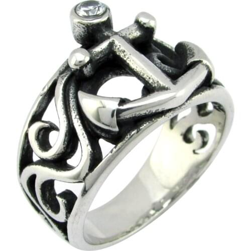 Free Shipping Punk 316L Stainless Steel Silver color and Black Clean Crystal Zircon Cloud Anchor Ring Womens Sign Ring