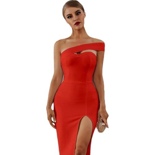 High Quality Dresses High Split Tube Top Solid Color Dress Summer Slim Office Women Shoulder Dress Sexy Club Ladies Party Dress
