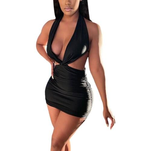 Women Summer Dress Sleeveless Neck-Hanging Wrapped Slimming Summer Pleated Solid Color Midi