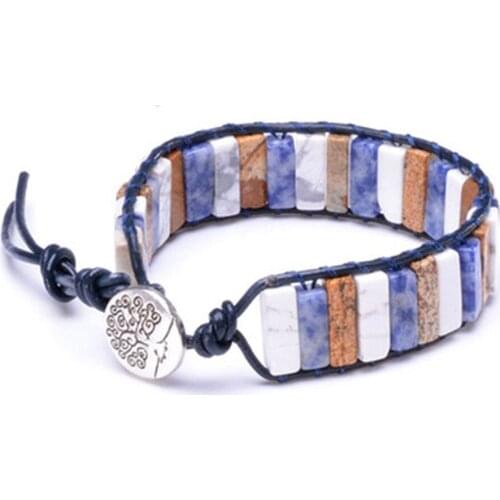 1PC Natural Stone Hand-woven single-layer leather bracelet DIY creative original design Bohemian design Lovers Drop Shipping