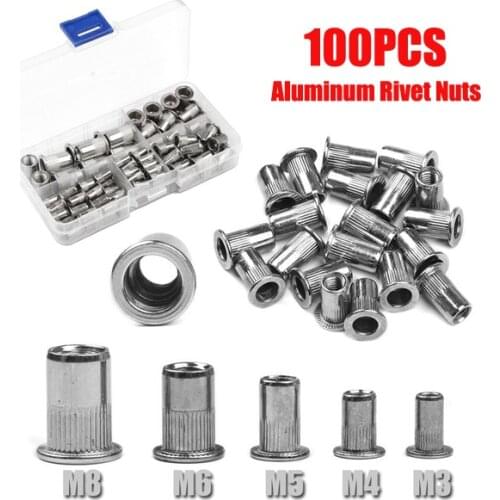 100PCS M3/M4/M5/M6/M8 Stainless Steel Flat Head Rivet Nuts Set Insert Reveting Multi Size Rivet Nuts