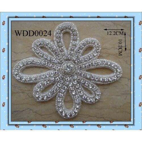 30 PIECES) Crystal beaded flower rhinestone applique for wedding dresses iron on WDD0024