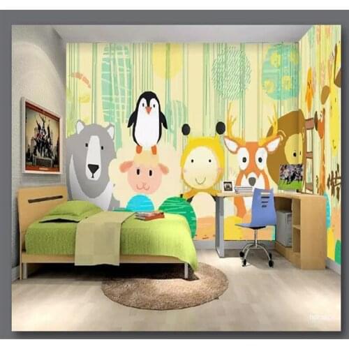 3D wallpaper hand-painted cartoon animal childrens room background wall professional making mural photo wallpaper