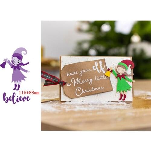 Christmas Happy Girl Bell Believe Artistic Words Metal Cutting Dies Scrapbooking Album Paper DIY Cards Crafts Embossing Dies