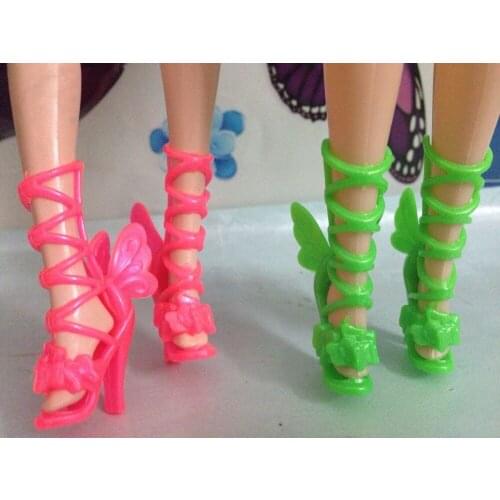 Free shipping Cute Fashion Candy Color Butterfly Wings High-Heel Shoes Boots For 1/6 Dolls Flower Faerie Toy Shoes For Barbies