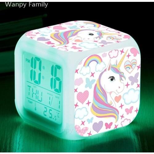 Very Nice Unicorn LED Alarm Clock 7 Color Glowing Digital Alarm Clock Multifunction Touch luminous Watches Clock For Kids Gifts