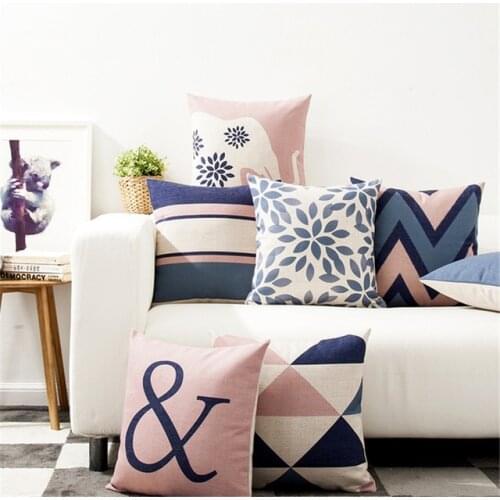 Decorative Throw Pillow Geometry Pink Blue Geometric Elephant Cushion Cover For Sofa Home Funda Cojines 45x45cm