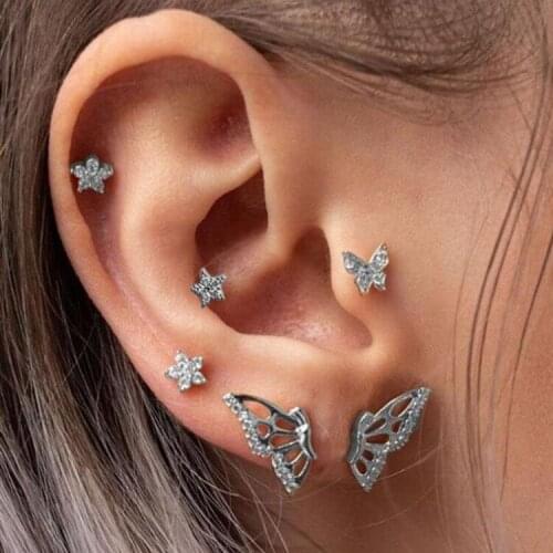 HuaTang 6pcs Boho Butterfly Stud Earrings Sets for Women Girls Shining Zircon Mixed Earrings Set Girl Party Fashion Jewelry