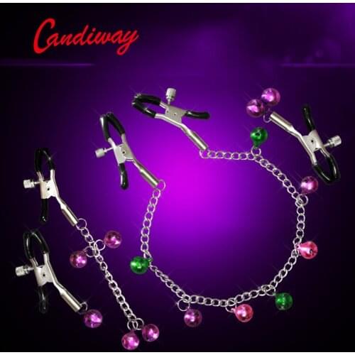 4sets chain bells nipple stimulator bdsm bondage milk breast clitoris clip erotic juguetes sexuales Game sex toys for couple
