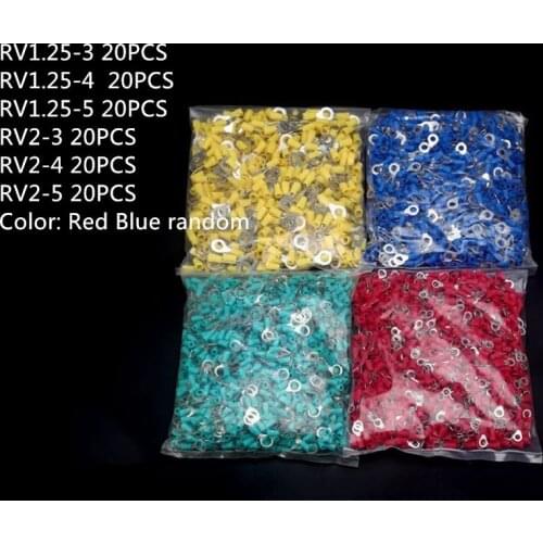 120PCS RV2-3/4/5 red blue Ring Insulated Wire Connector Electrical Crimp Terminal RV1.25-3/4/5 Cable Wire Connector