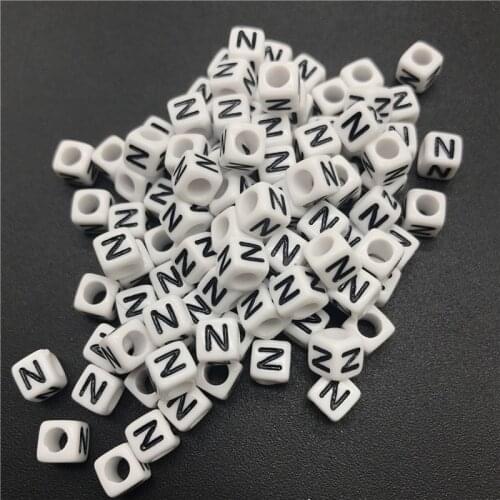 100pcs 6mm Letter N Square Alphabet Beads Acrylic Beads For Jewelry Making DIY Bracelet Necklace Accessories