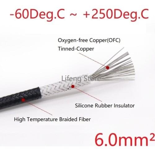 Square 6mm Silicone Rubber Wire Braided Electric Hotline Glass Fiber High Temperature 250Deg.C OFC Copper DIY Heating Cable