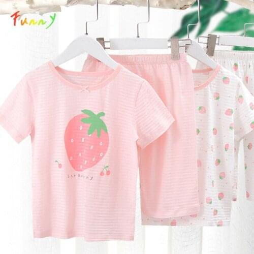 Summer Pajama Sets Cotton Print Girl Baby Sleepwear Short-Sleeve Tops + Shorts 2PCS Set Cute Pyjama Fille Children Home Wear
