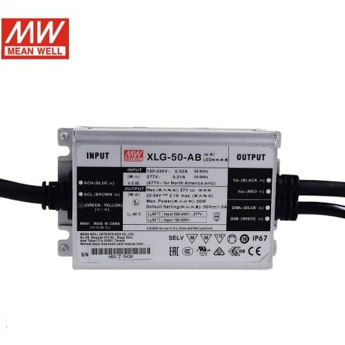MEAN WELL XLG-50-AB 50W constant power AC/DC LED Driver Built-in active PFC function 3 in1 Dimming 22~54V LED Driver IP67