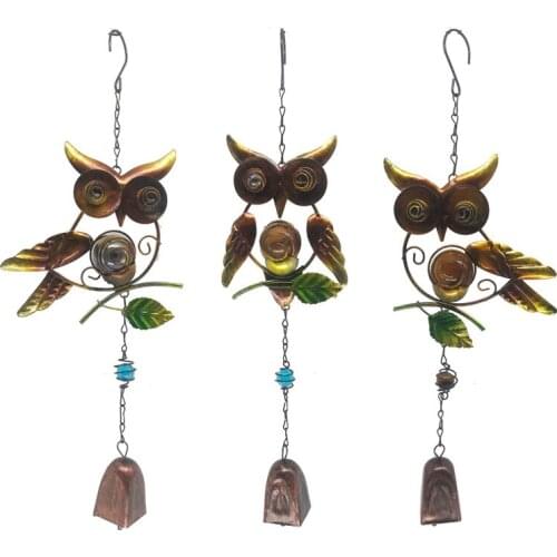 Metal Owl Wind Chimes Iron Craft Large Glass Beads Square Bell Wall Window Garden Hanging Campanula Ornaments Creative Gift