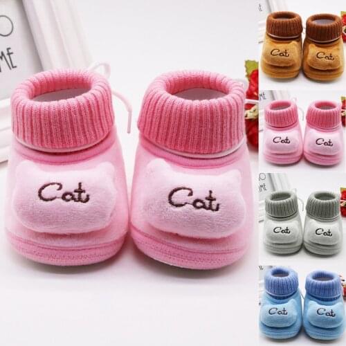 Infant Newborn Cute Casual Shoe Baby Girls Boys Cashmere Plush Cat Winter Boots Soft Sole Warm Shoes Comfty Convenient Boots
