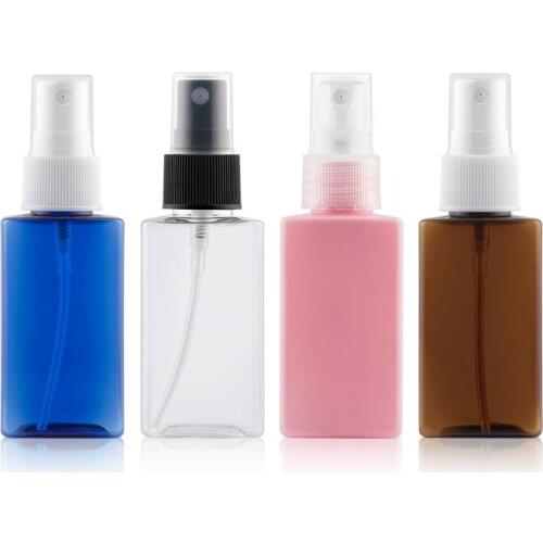 50ml 48pcs/lot Clear/Blue/Green/Pink/Brown Refillable Press Pump Square Spray Bottle Liquid Container Perfume Atomizer Travel