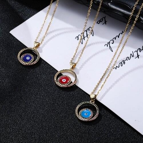 Fashion Golden Stainless Steel Color Zircon Eye Pendant Necklace For Women Charm Initial Necklace Jewelry