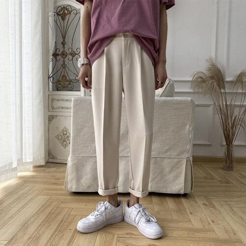 2020 Mens Fashion Trend Formal Casual Pants Apricot/Black Color Straight Trousers Comfortable Social Silk Suit Pants S-3XL